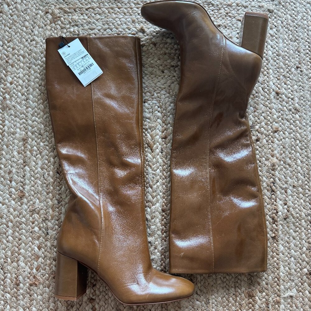 ZARA Heeled Leather Knee-High Boots – New w/ Tags – Size EU 38 / US 7.5 🤎 - Picture 4 of 14